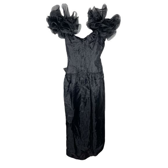 ILGWU Womens Gown Formal Dress Black Beauganza Ruffle Vintage Size 8 Made In USA - Picture 2 of 7